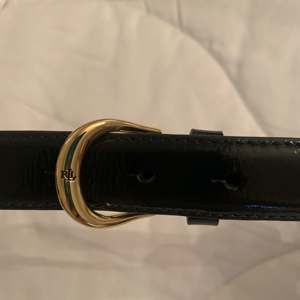 Black Patent Belt with Gold Buckle